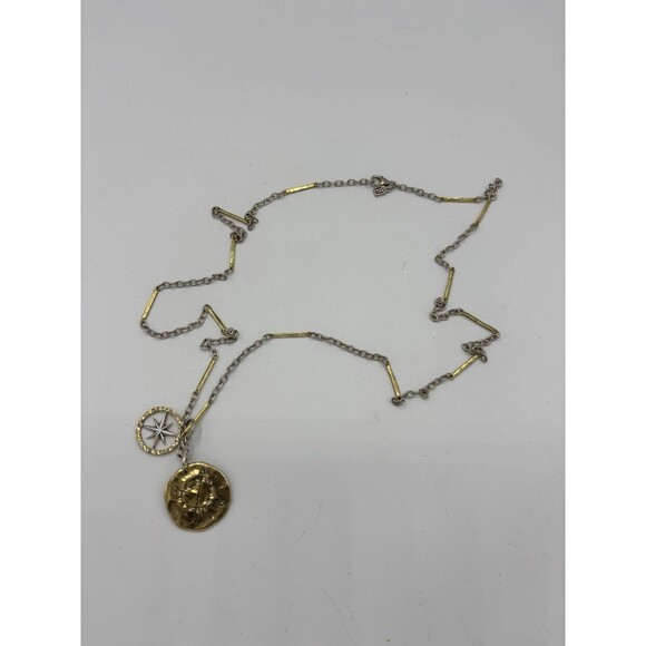 WAXING POETIC Sterling Silver Brass LUME Chain Necklace 32” Found Again Compass - Picture 2 of 7